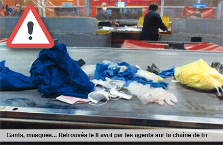 Alerte sur la présence de masques et de gants